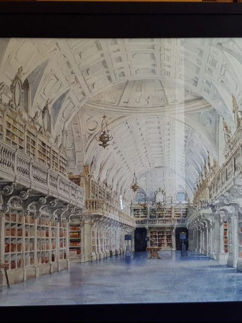 Watercolour painting of Mafra Palace Library | Pintura em aquarela da Biblioteca do Palácio de Mafra